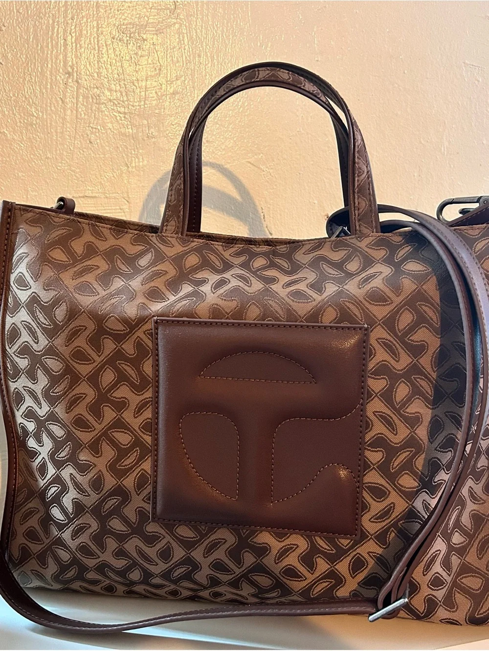 Telfar Brown Monogram Laptop Tote